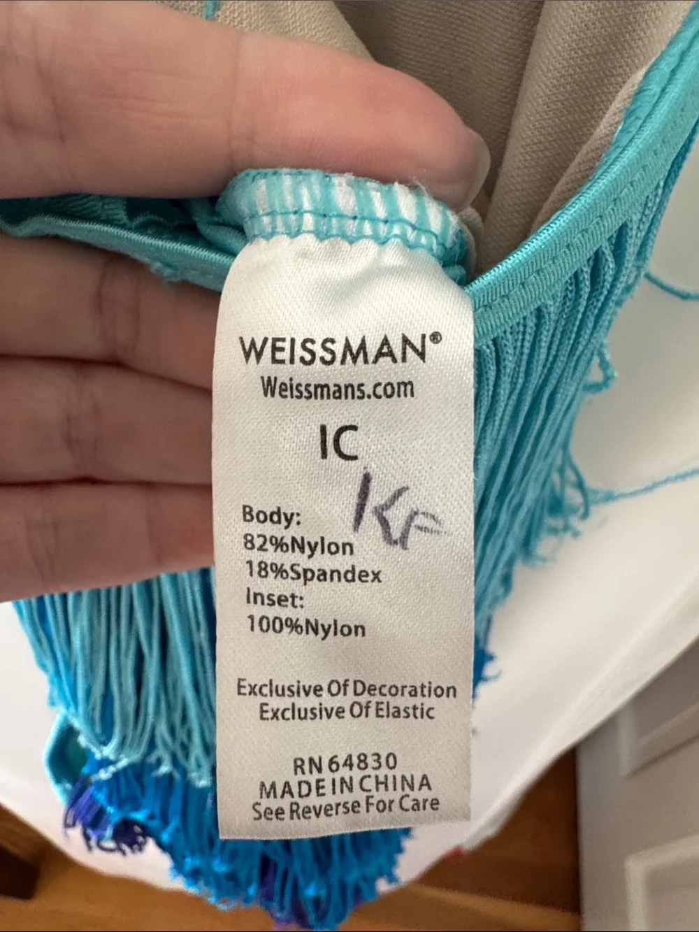Weissman Turquoise to Navy Layered Fringe Halter Leotard